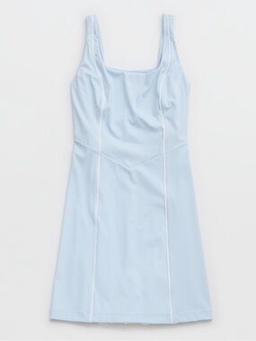 Square-Neck Light Blue Mini Dress with Contrast Piping